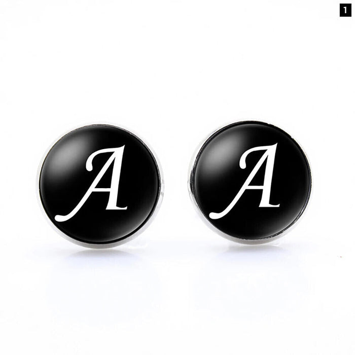 Classic Black Cufflinks For Groom Business 26 Letters Initials Gift