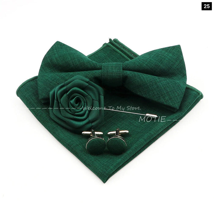 Classic Bowtie Set With Handkerchief Cufflink And Brooch