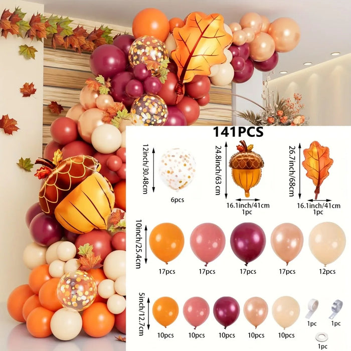 141Pcs Fall Balloon Wreath Arch Kit - Suitable For Thanksgiving Birthday Bachelor Party Graduation Ceremony Decoration