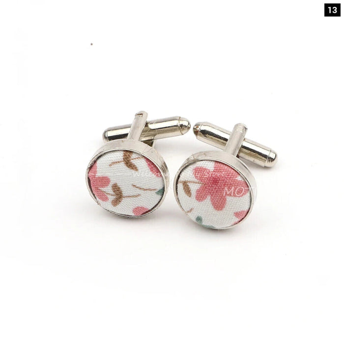 Floral Pattern Cufflinks Mens Classic White Metal Accessory