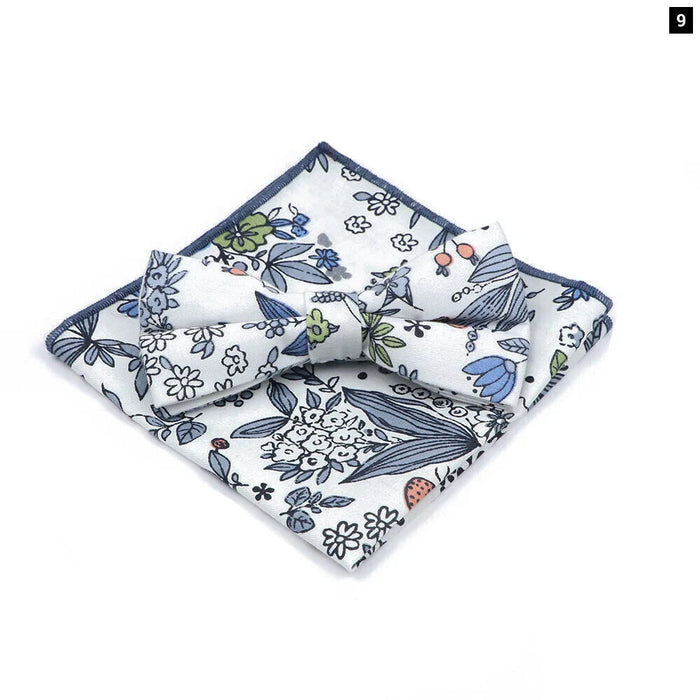 Floral Bow Tie And Handkerchief Set Mens Wedding Accessories