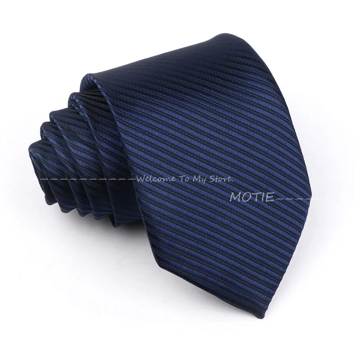 Striped Necktie For Weddings And Business Black Blue 100% Polyester