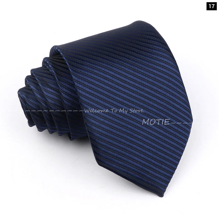 Striped Necktie For Weddings And Business Black Blue 100% Polyester