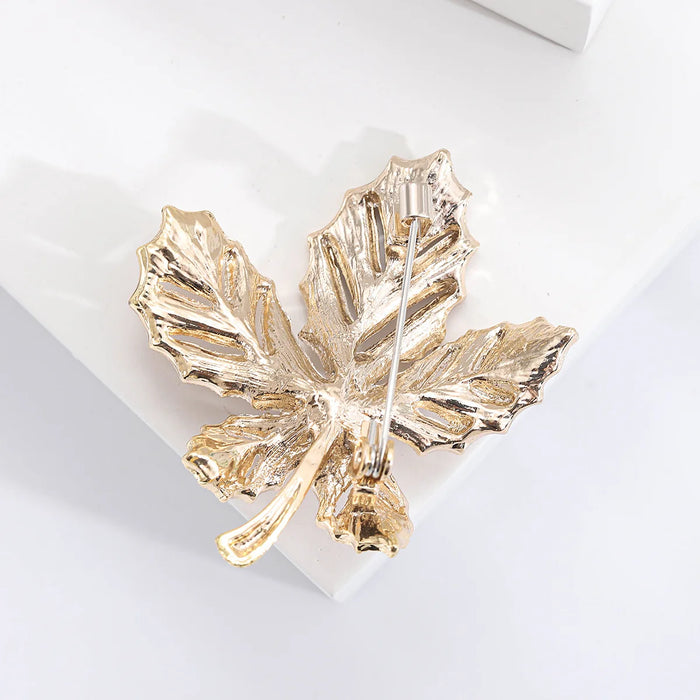 Rhinestone Maple Leaf Brooch Office Party Accessory