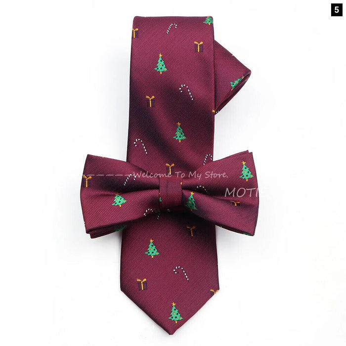 Christmas Tie Set Red Snowflake Pattern Parent-Child Polyester Gift Accessory