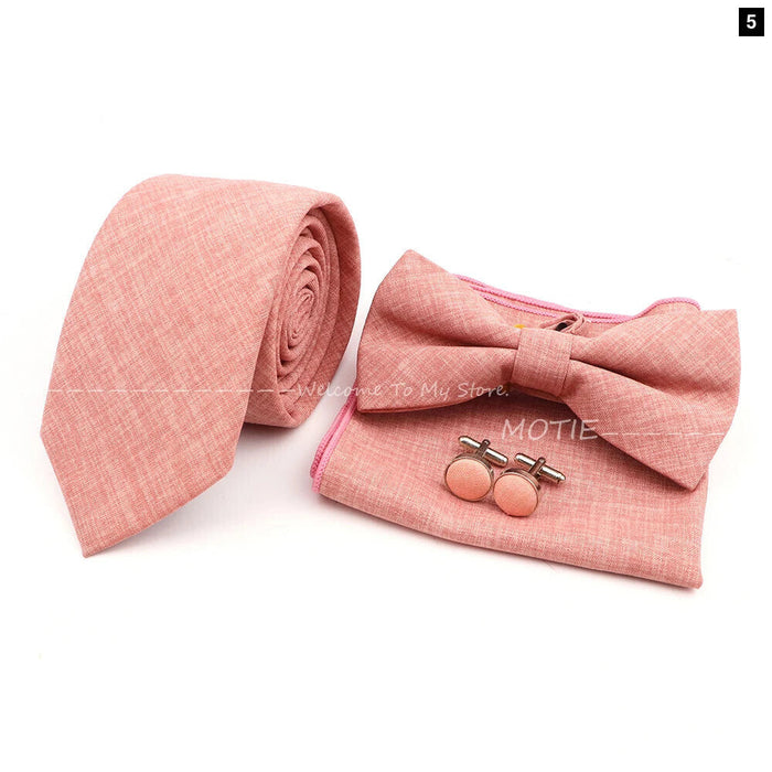 27 Colour Tie Set Classic Cotton Pocket Square Cufflink And Bowtie For Mens Wedding Party Accessories