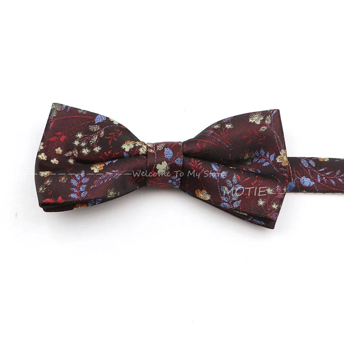 Floral Bowtie For Men Red Polyester Wedding Party Accessory