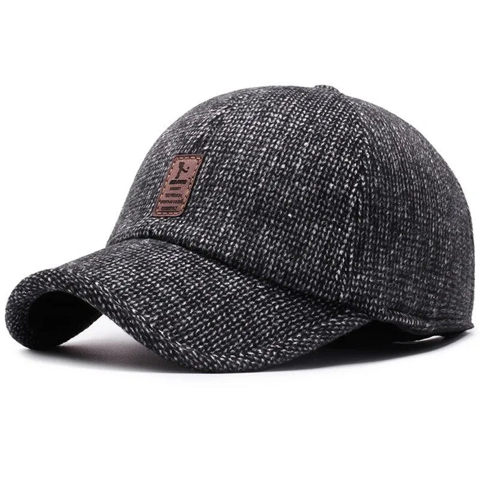 Woolen Knitted Winter Ear Cover Baseball Cap For Men Thicken Warm Hat With Earflaps Sport Golf Snapback