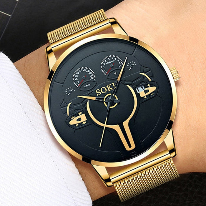 Luxury Fashion Calendar Watch Men Stainless Steel Strap Clock Sport Watches Mens Quartz Wristwatch