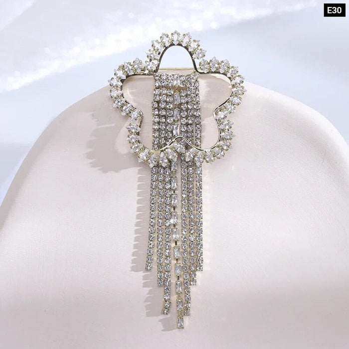 Rhinestone Tassel Brooch Korean Fashion Bow Tie Lapel Pin For Women