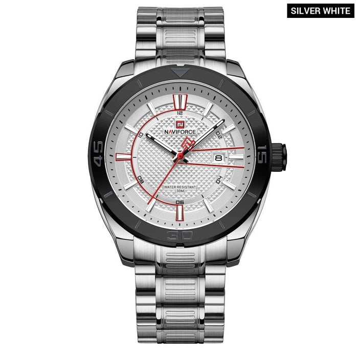 Men's Stainless Steel Band Analog Calendar Display Quartz 3ATM 30M Water Resistant Wristwatch