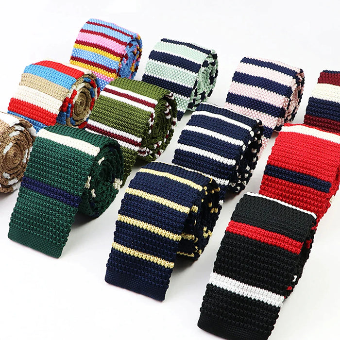 Classic Warm Knit Neck Ties Striped Colourful 6Cm Width