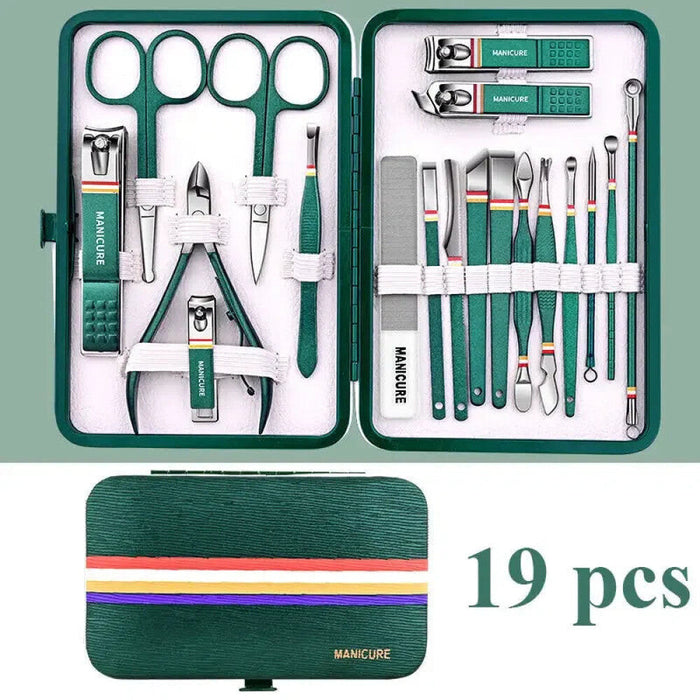 19 Piece Stainless Steel Manicure Set With Folding Bag