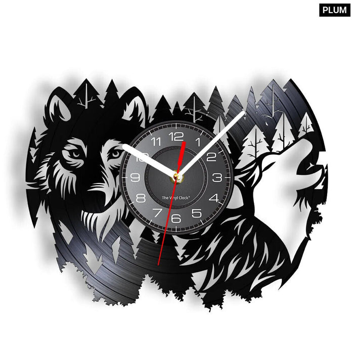 Wolf Howling Moon Vinyl Record Wall Clock