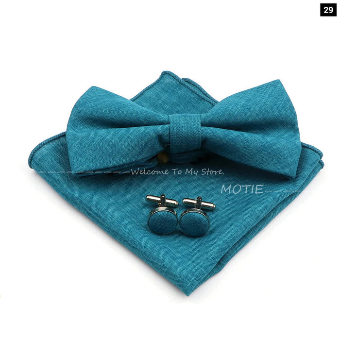 Classic Bowtie Set With Handkerchief Cufflink And Brooch