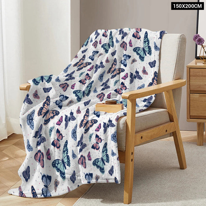 Butterfly Print Plush Throw Blanket Soft For Sofa Couch And Bed