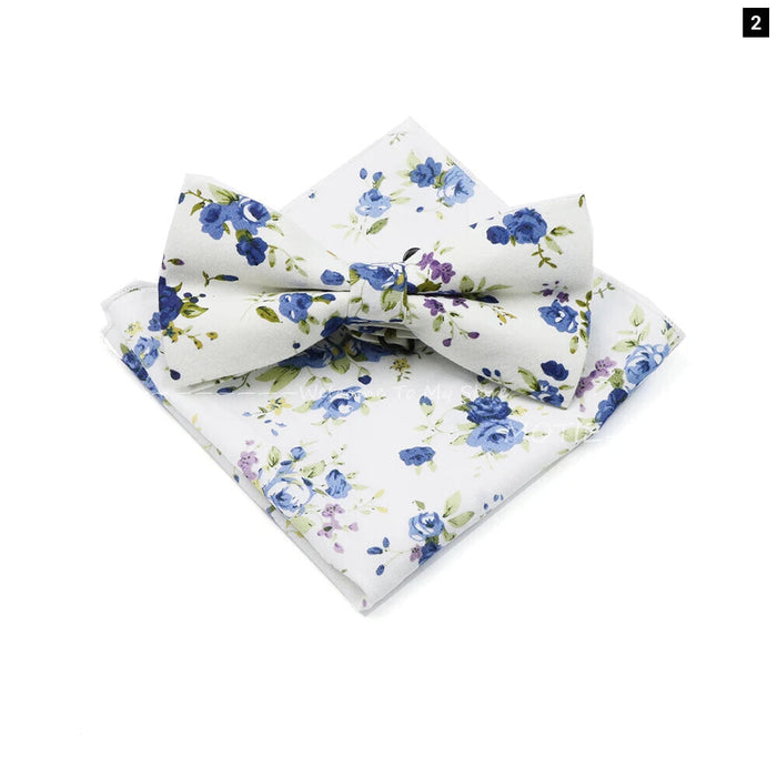 White Cotton Flower Bowtie Set For Weddings And Parties