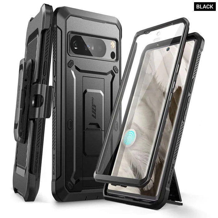 For Google Pixel 8 Pro Ub Pro Full-Body Rugged Belt-Clip & Kickstand Case With Built-In Screen Protector