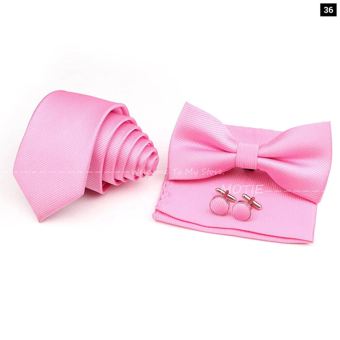 Tie Set Solid Colour Bowtie Handkerchief Brooch Cufflink For Business Weddings And Gifts