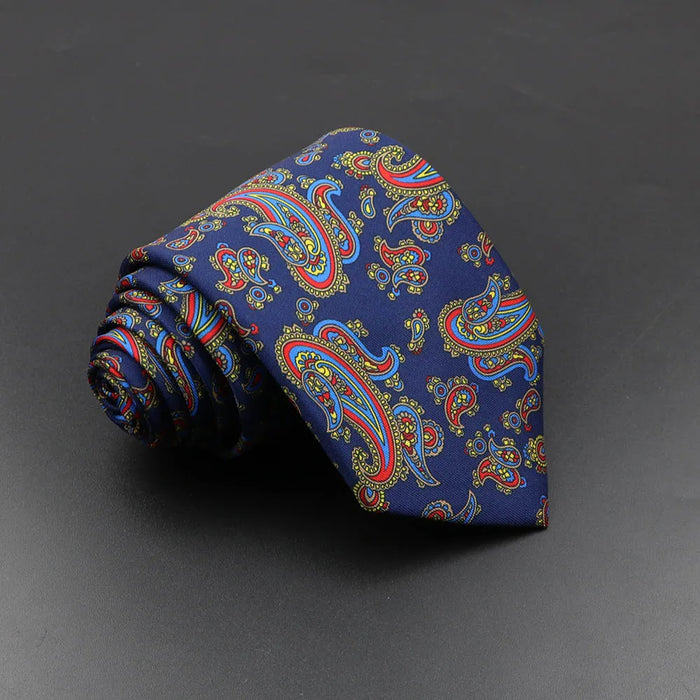 Silk Tie For Men 7.5Cm Soft Novelty Necktie In Blue Green And Orange Dot And Floral Design For Weddings And Business Gift Idea