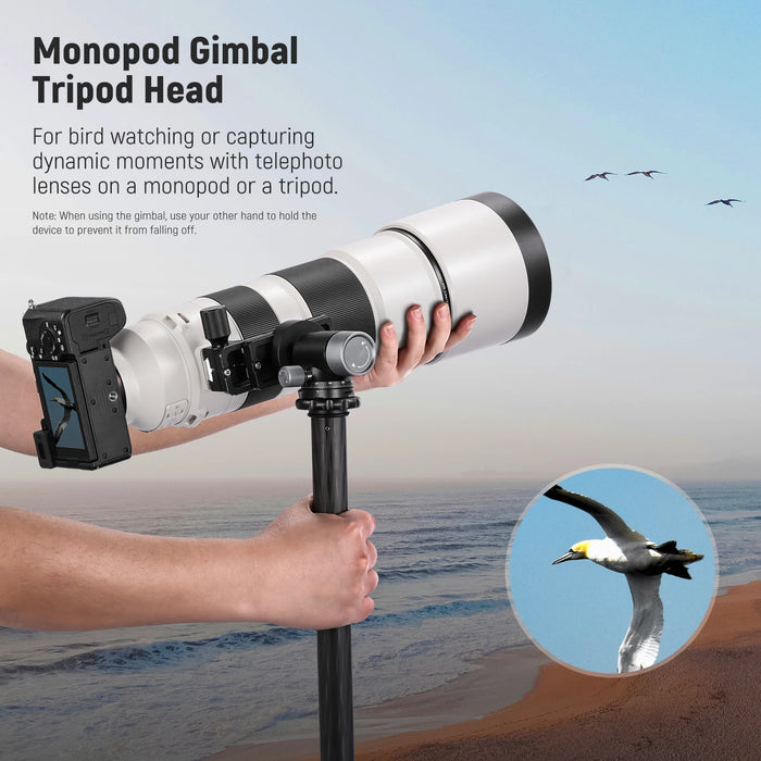 360° Pan & 90° Tilt Gimbal Head For Monopods & Tripods Low Profile Metal Ball Head For Long Telephoto Lenses