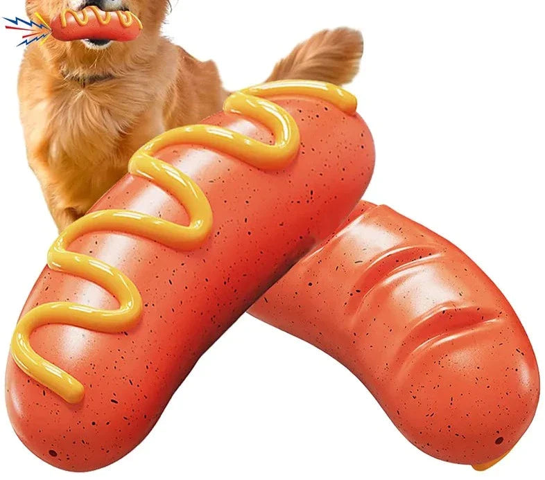 Tough Rubber Dog Chew Toy Squeaky Grilled Sausage Design