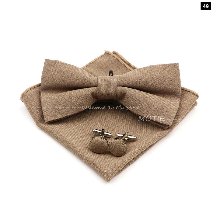 Classic Bowtie Set With Handkerchief Cufflink And Brooch