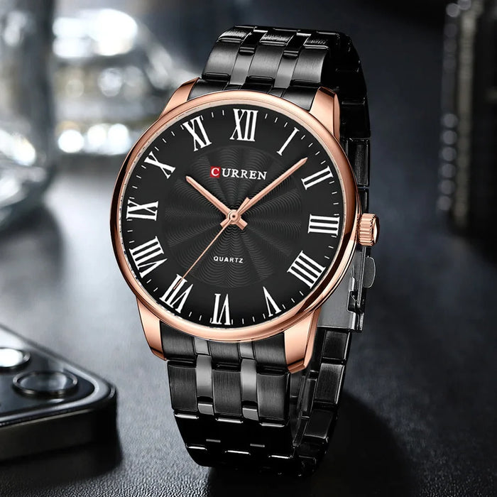 Quartz Watches For Men Classic Business Wristwatches With Roman Numbers Stainless Steel Band