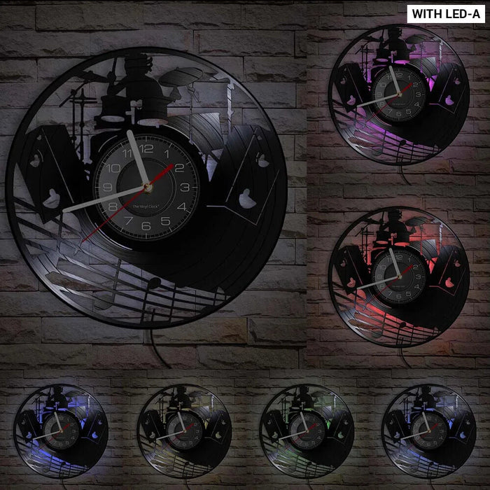 Vinyl Record Drum Kit Wall Clock