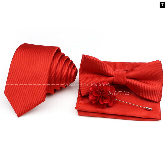 Tie Set Solid Colour Bowtie Handkerchief Brooch Cufflink For Business Weddings And Gifts