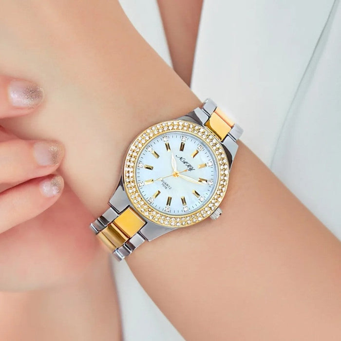 Women'S Elegant Casual Goldn Watch Crystal Diamond Inlaid Watch Stainless Steel Silver Waterproof Quartz Watch