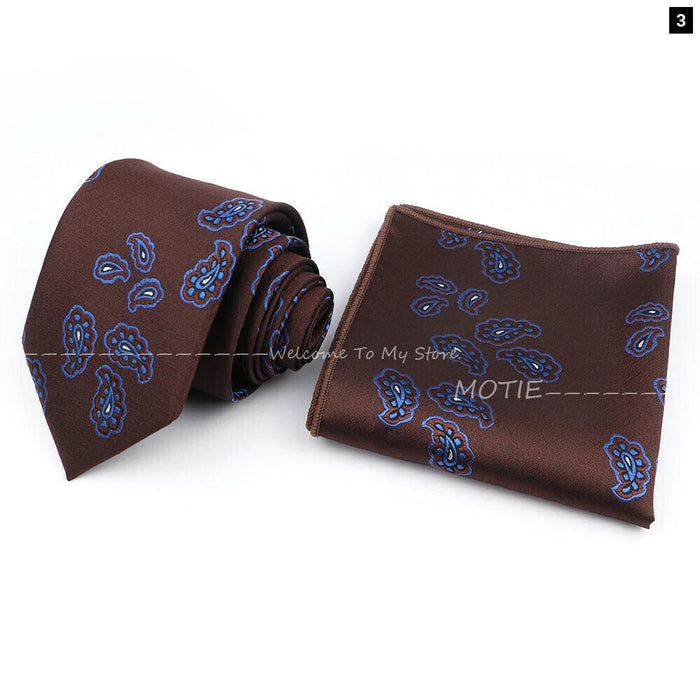 Brown Ties And Pocket Square Set For Weddings And Daily Wear