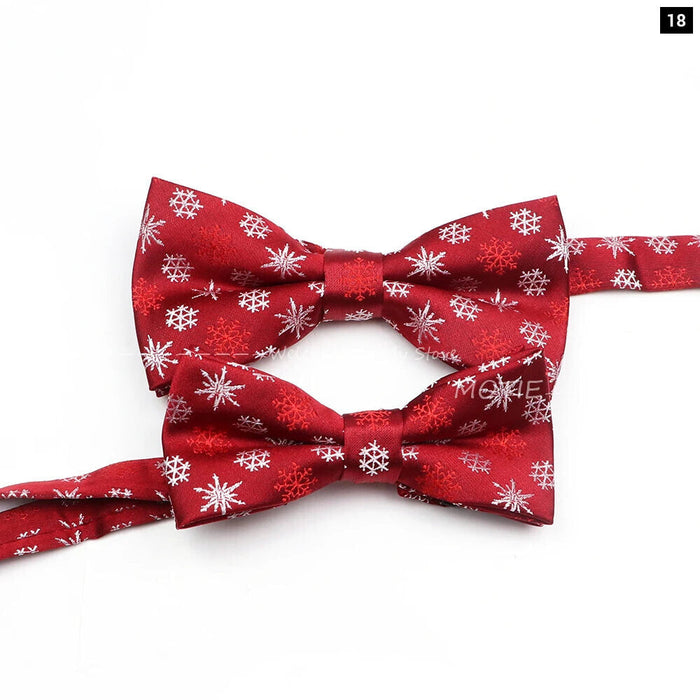 Christmas Bowtie Set Red Snowflake Pattern Parent-Child Matching Polyester Festive Accessory