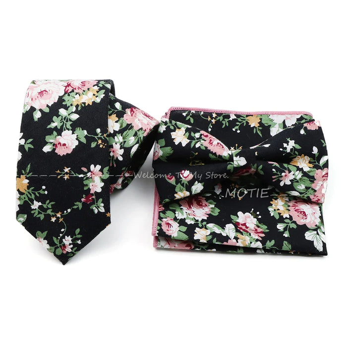 Floral Tie And Handkerchief Set For Business And Weddings