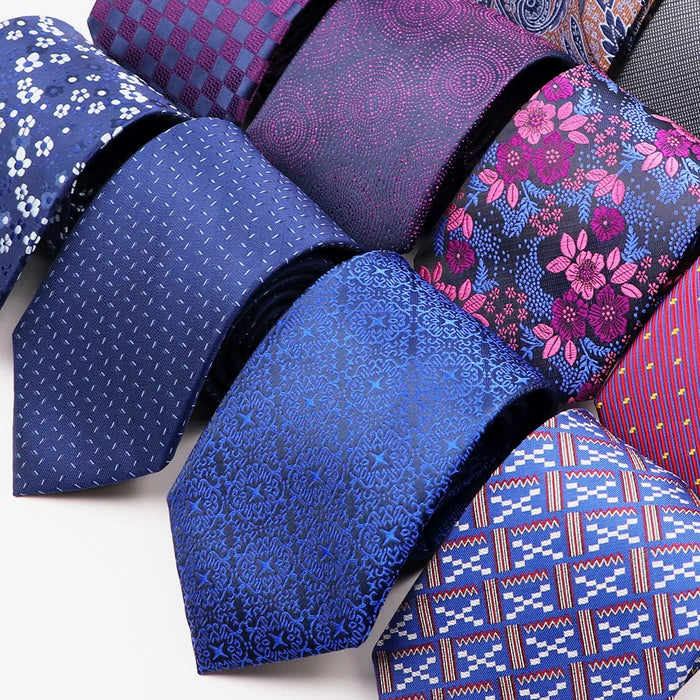 Floral Polyester Printed Necktie Purple Blue For Weddings