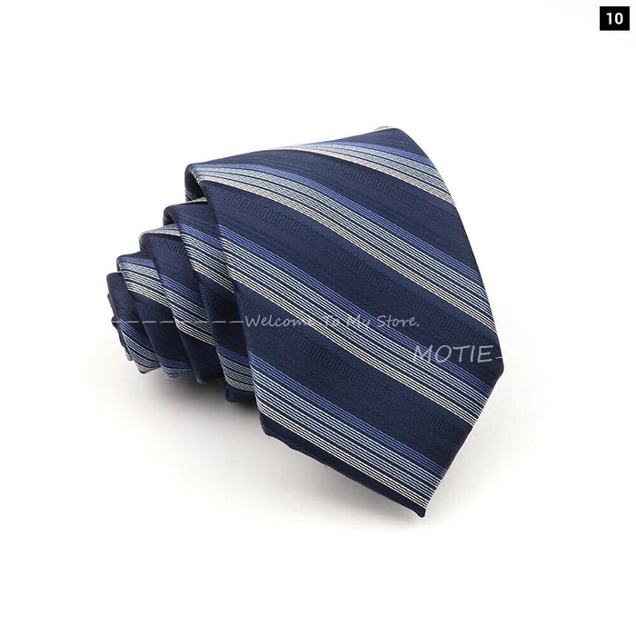 Deep Blue Striped Polyester Neckties For Business Weddings And Daily Wear