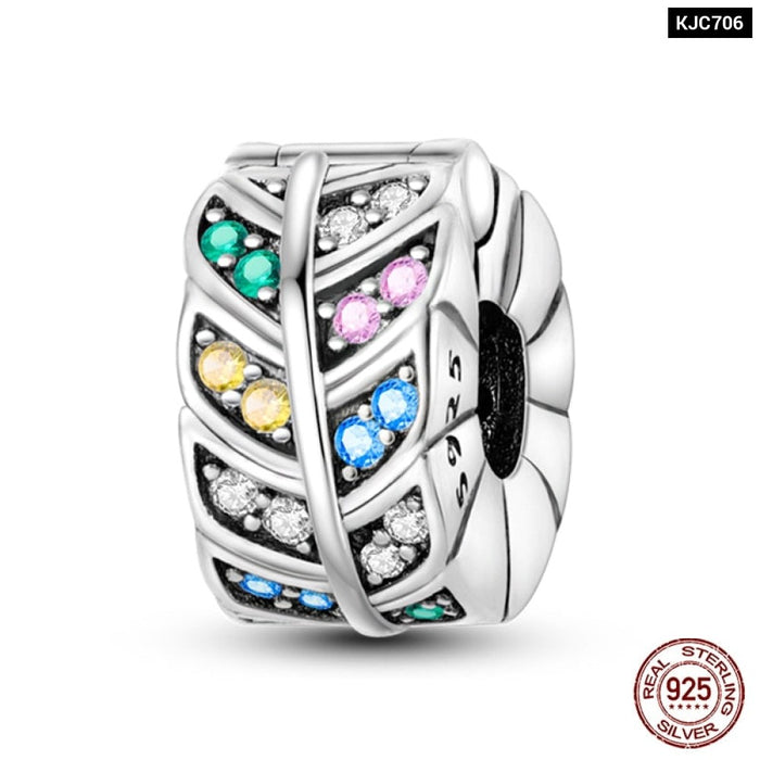 Fit Pandora Original Bracelet 925 Sterling Silver Cats Claw Butterfly Silicone Spacer Beads Colourful Zircon Fine DIY Jewelry