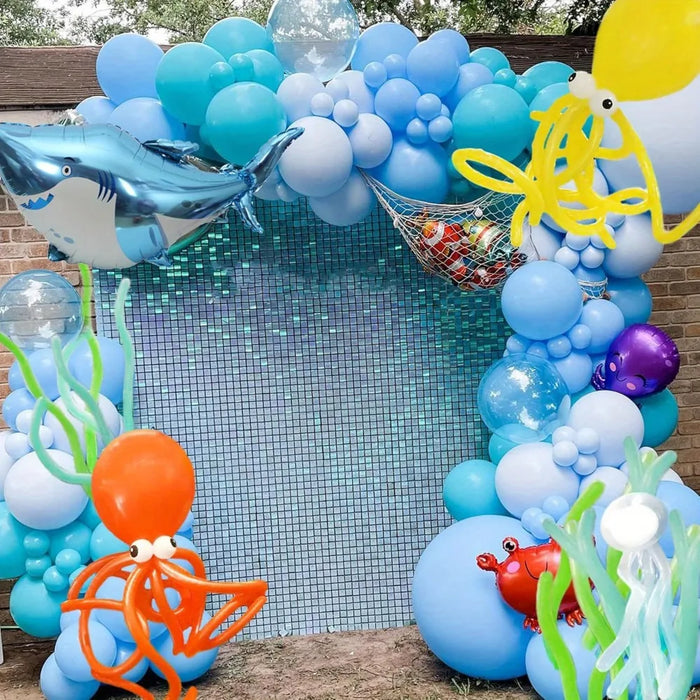 153Pcs Ocean Themed Birthday Party Balloon Set Shark Bubble Fish Clownfish Crab Octopus Themed Party Celebration Decoration
