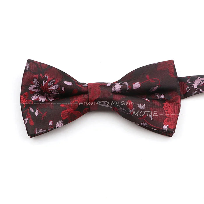 Floral Bowtie For Men Red Polyester Wedding Party Accessory