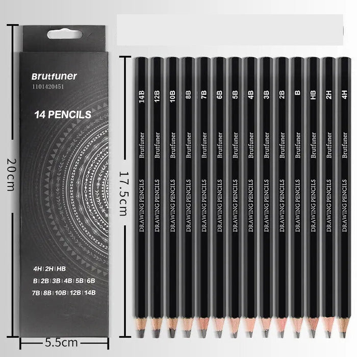 14 Piece Professional Sketch Pencil Set Graphite Art Hand