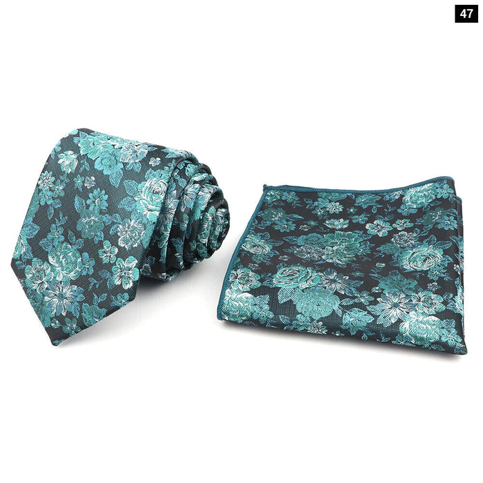 Green Floral Tie Set Classic Design Polyester For Weddings And Parties