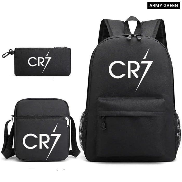 Unisex 3Pcs Football Cr7 3D Print Kids School Bag