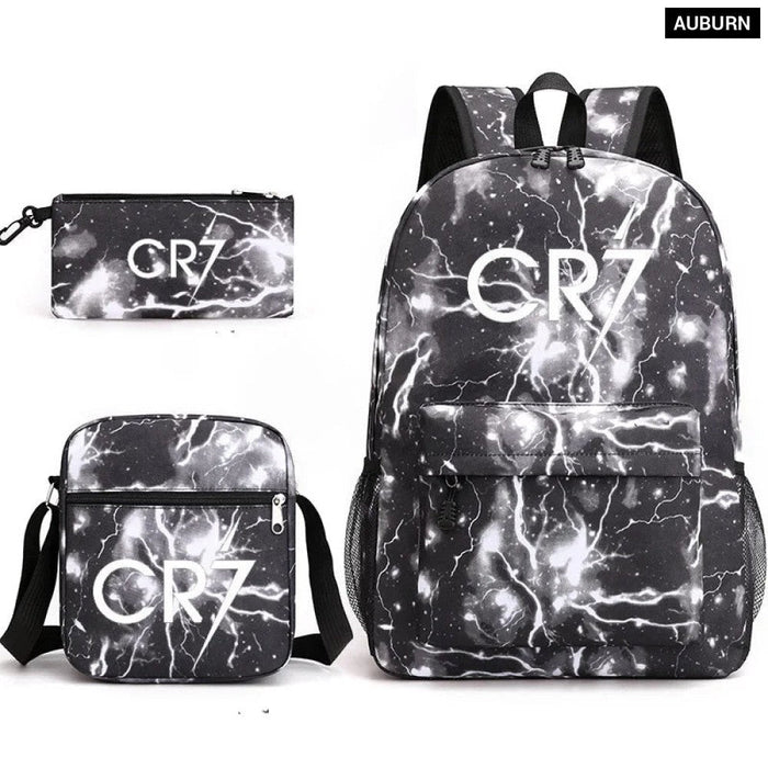 Unisex 3Pcs Football Cr7 3D Print Kids School Bag