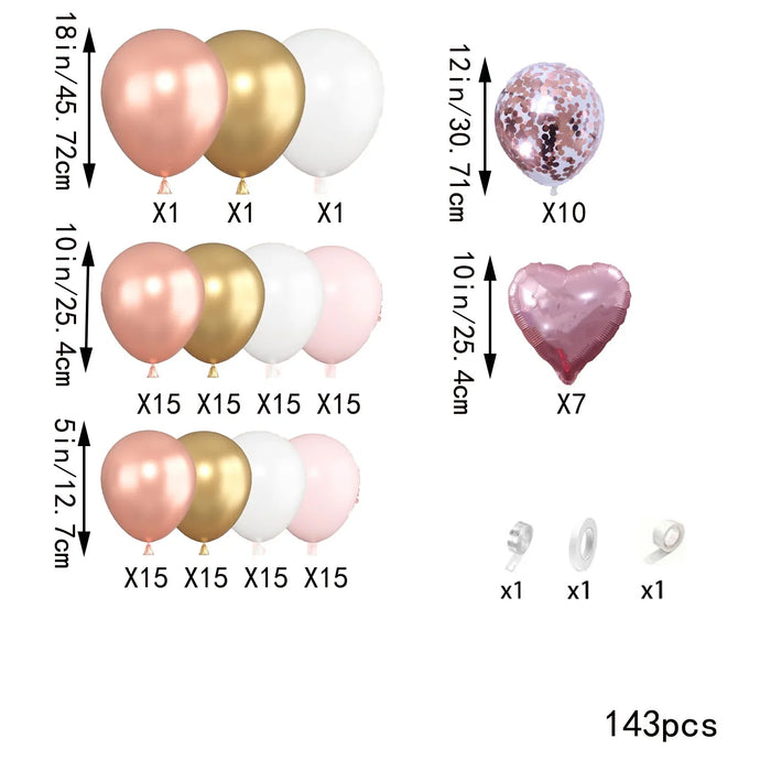 143Pcs Gold Pink White Latex Balloon Arch Garland Kit For Valentine'S Day Birthday Parties Graduations Prom Decorations