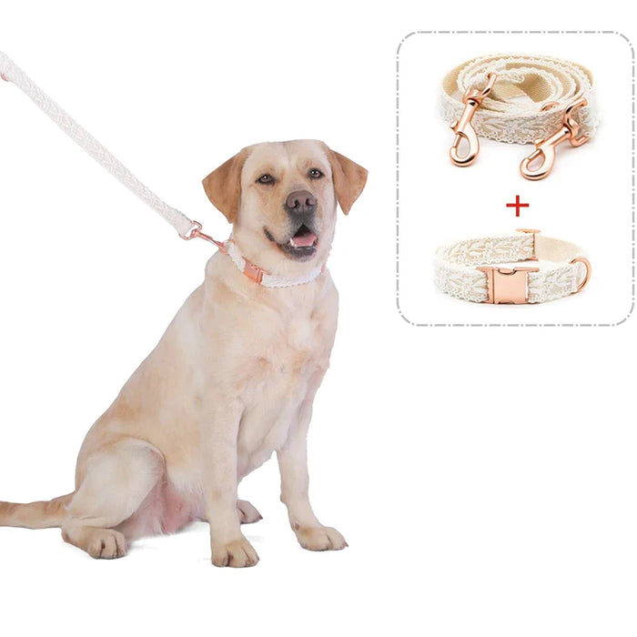 Cotton Lace Dog Collar Leash Set With Rose Gold Buckle