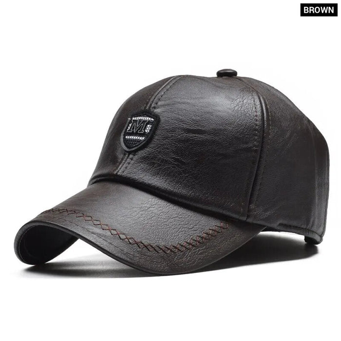 Adjustable Pu Leather Baseball Cap / Hat For Outdoor Wear