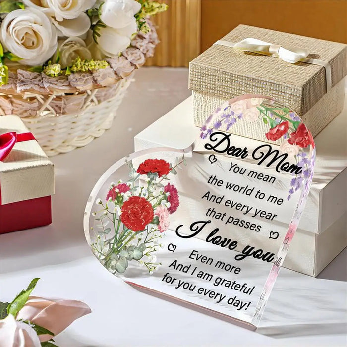 Romantic Flower Design For Mom Heart Shaped Acrylic Plaque