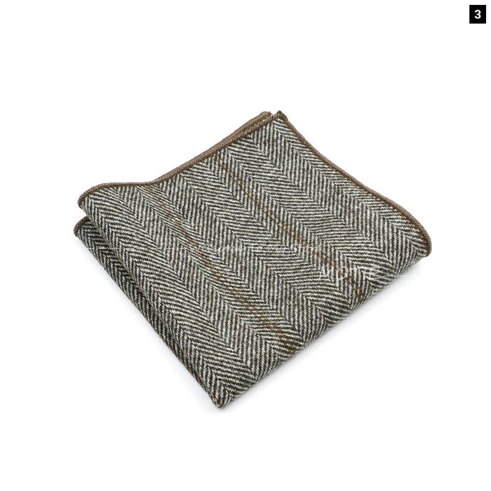 Classic Plaid Striped Pocket Square Mens Wool Handkerchief In Brown Grey For Weddings And Gifts