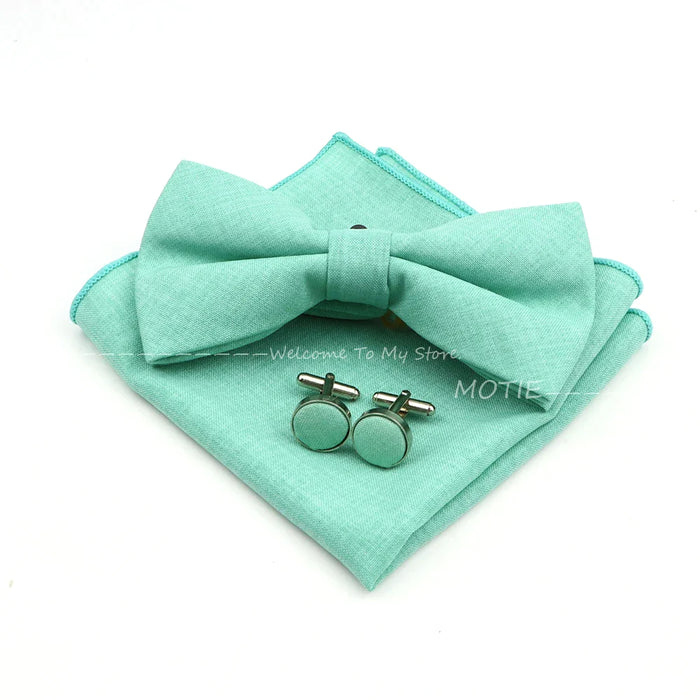 Design Cotton Handkerchief Set Adult And Kids Butterfly Bowtie Cufflink Brooch Party Suit Accessories