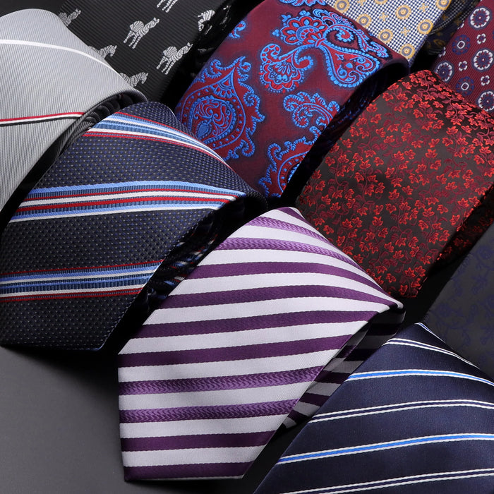 Mens Striped Tie 7Cm Luxury Jacquard Necktie For Business Wedding And Daily Wear